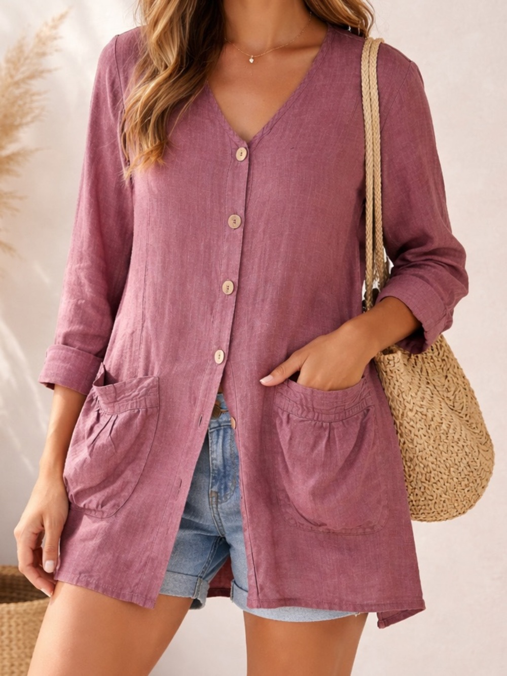 FLAX Women's Button Down Tunic 100% Linen Small
